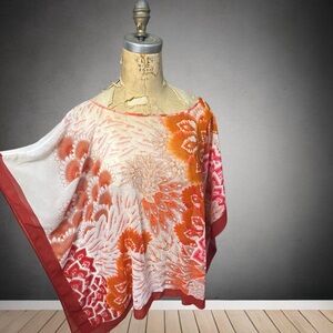 Vintage Chicos Floral Poncho Top in Red and Orange